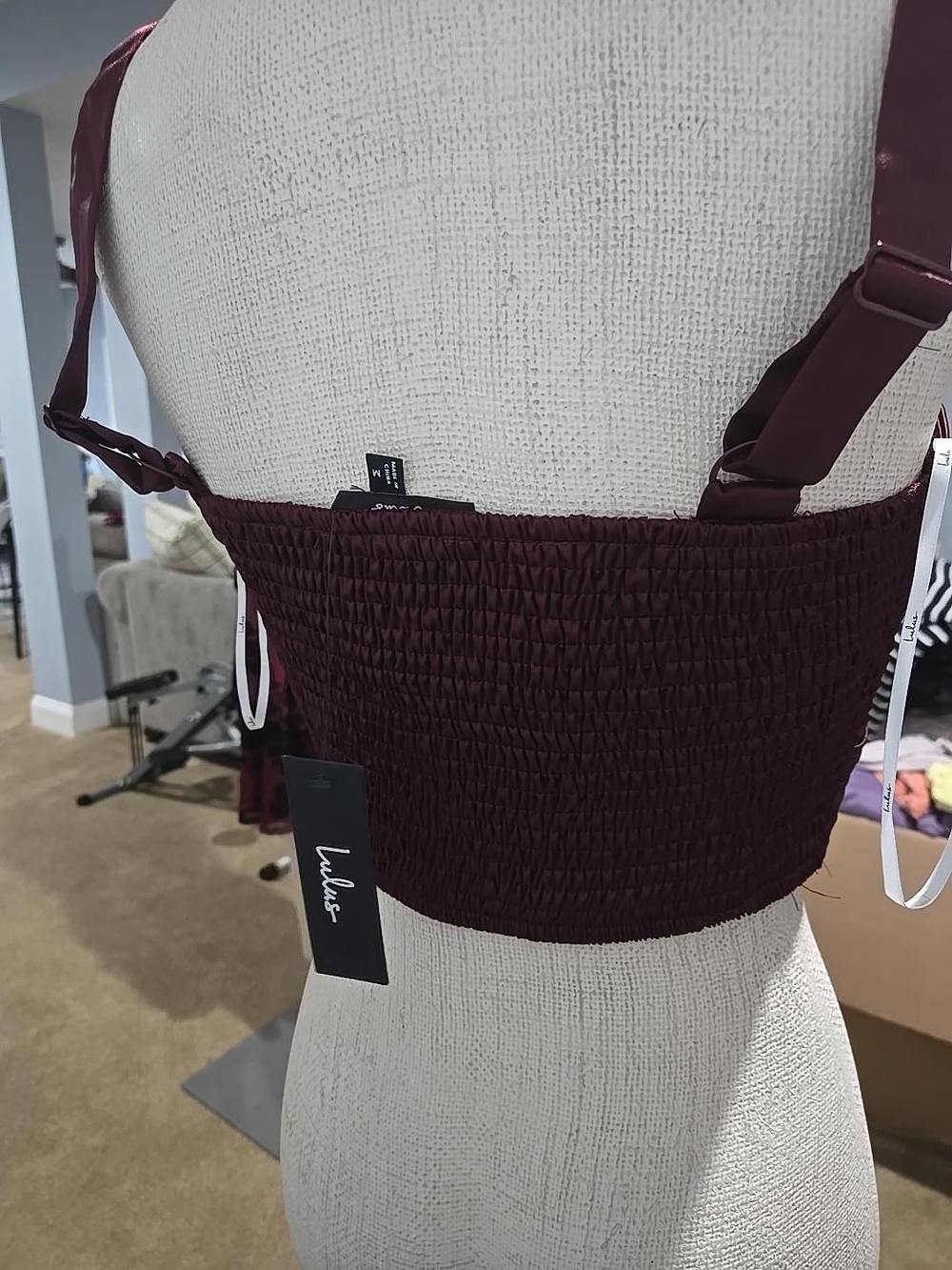 Lulu's Satin Rose-Front Burgundy Crop Top - Picture 5 of 6